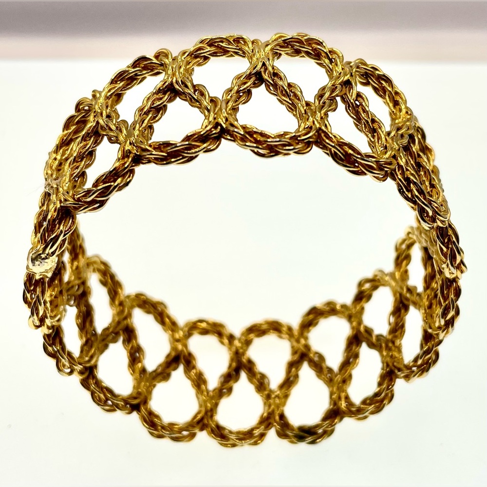 Vintage Wide Bangle Bracelet Gold Tone Twisted Rope Style Statement
